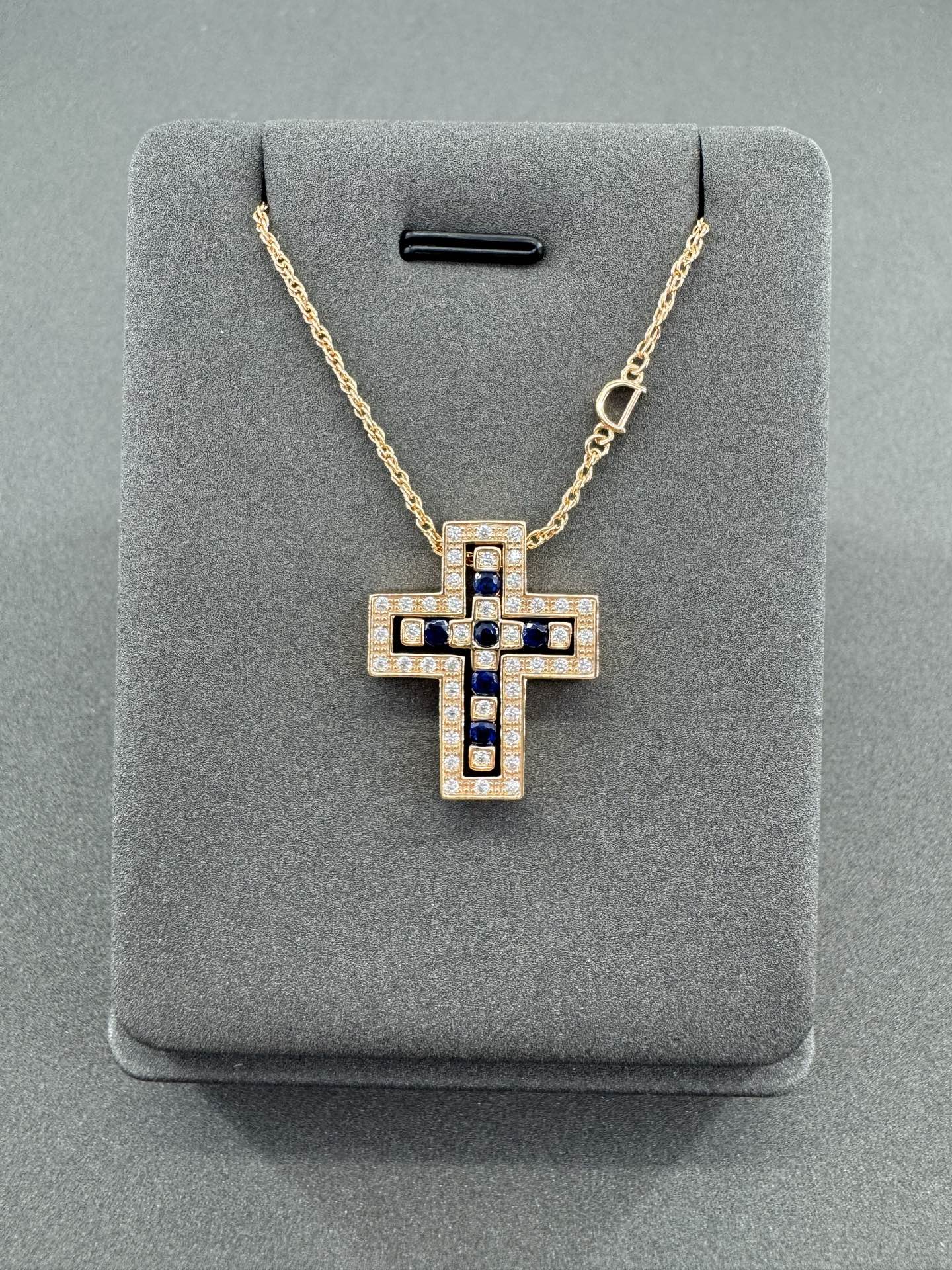 Damiani D Cross Pendant with Emerald and Diamond Accents